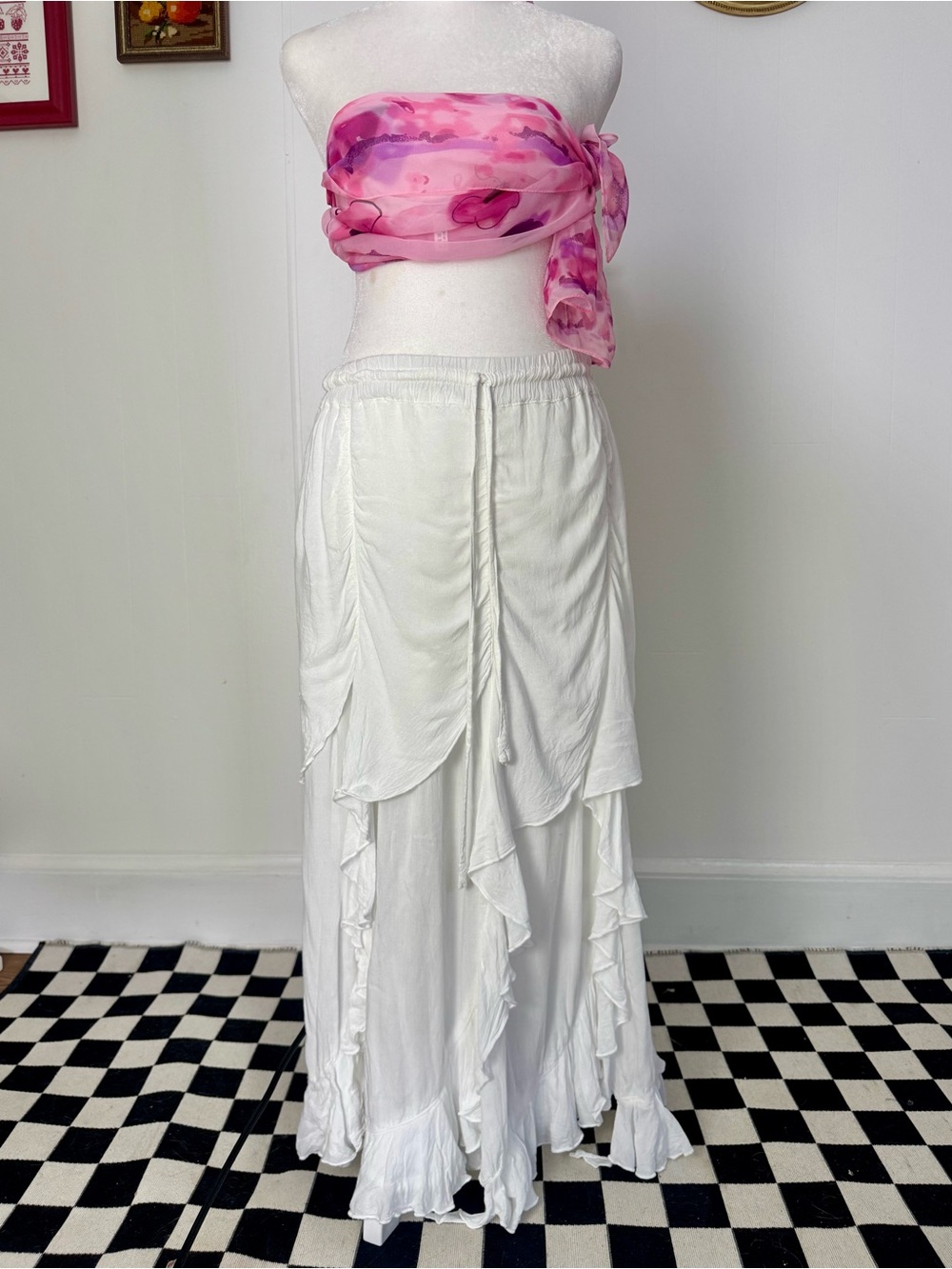 Women's White Tiered Ruffle Skirt Boho Style
